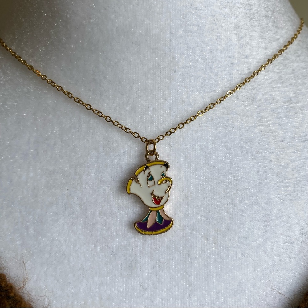Handmade Chip Beauty & the Beast 18K GOLD PLATED STAINLESS STEEL Necklace Disney - Picture 5 of 9